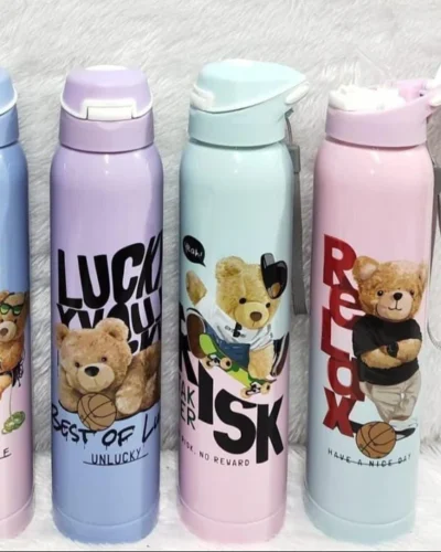 Teddy Bear Printed Stainless Steel Hot & Cold Water Bottle