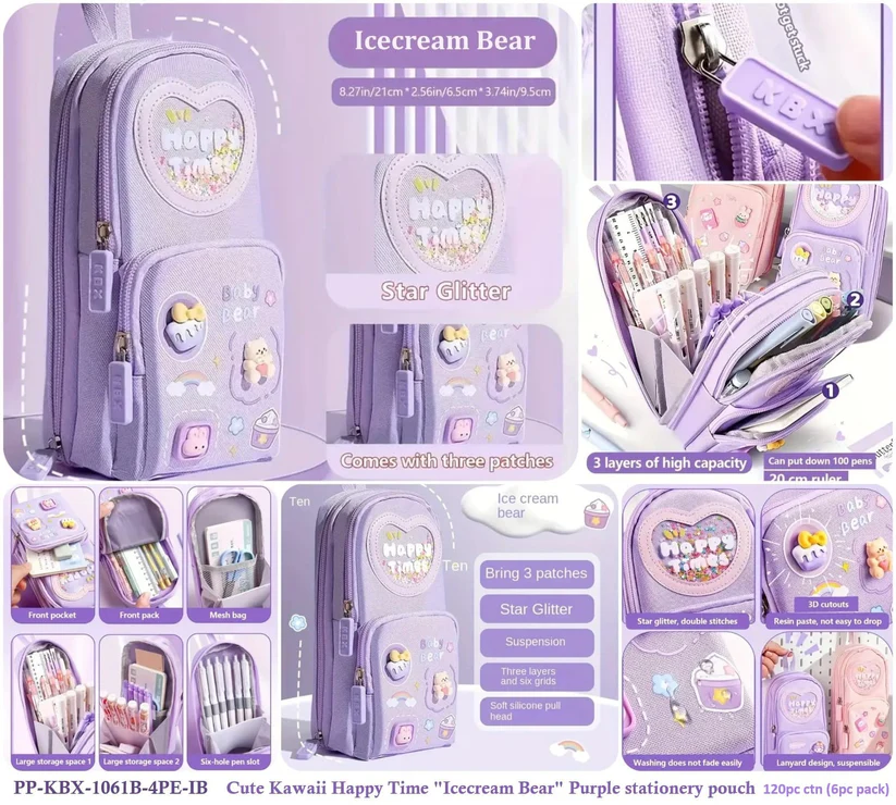 Cute happy time pencil pouch for kids