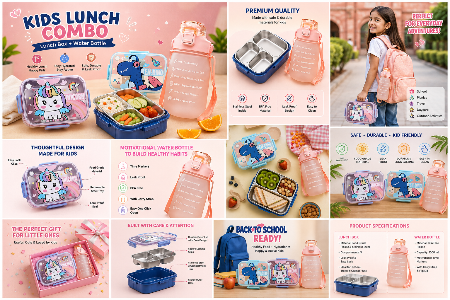 Combo of Stainless steel Lunch Box and Water bottle